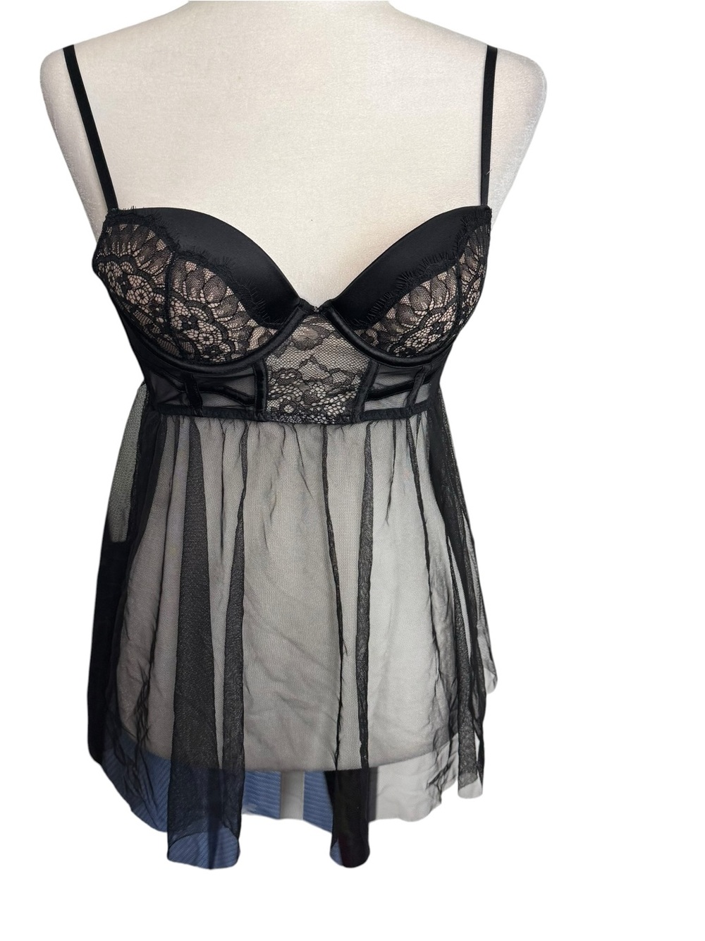 Victoria's Secret Womens Sheer Black Chemise Nightie Babydoll Sexy 34B